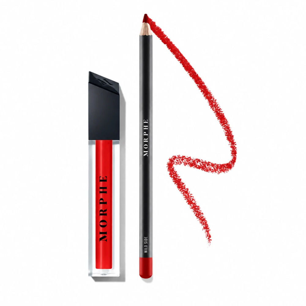 Morphe Punchy Red Lip Duo - Hot Shot Lipgloss + Wild Side Liner, Full Size HTF